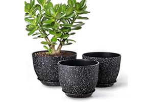 Gardrium Plant Flower Pots 12/10/9 inch Set of 3, Plastic Planters with Drainage Hole for Indoor Outdoor Garden,Speckled Black