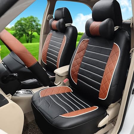 Amazon 1セットハイグレード5人車シートカバーフルセットブラック コーヒー車ハンドルカバー車首枕 シートカバー 車 バイク