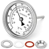 MEANLIN MEASURE 1/2" NPT Bimetal Thermometer, 3.3" Dial, 3" Stainless Steel Stem, Accuracy 2%, Center Back Mount, Temperature