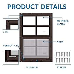 2 Pack 12" x 18" Brown Shed Window with Tempered
