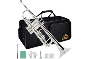 EASTROCK Bb Trumpet Standard Trumpet Set with Carrying Case,Gloves, 7C Mouthpiece and Cleaning Kit (Nickel Plated)