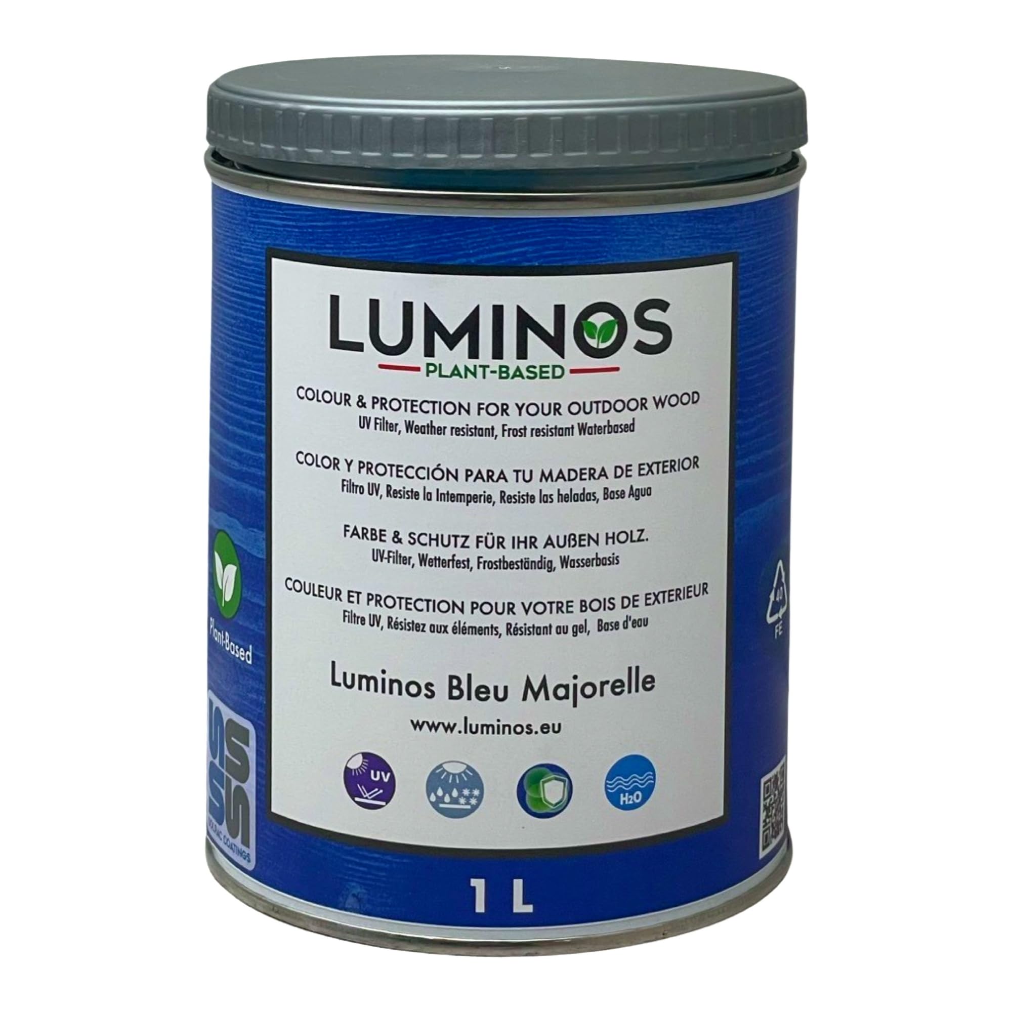 Luminos LUM1102 - BLEU Majorelle - Water-Based Wood Stain Protector BIO - Blue 1L