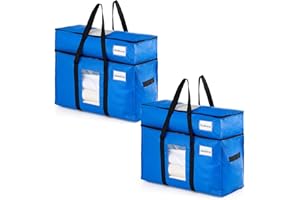 TAILI 2 Tier Extra Large Moving Bags, 2 Pack Blue Heavy Duty Totes For Storage with Visible Window, Wrap Around Handles, Stor