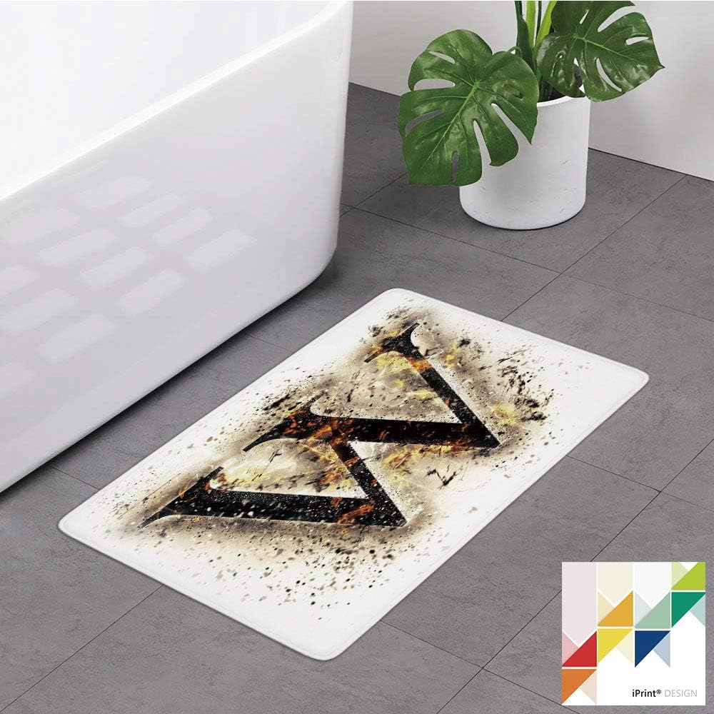 №38166 Memory Foam Bathroom Rugs, Letter W,W Symbol On Fire Scorched Blurry Background Heat Image Smoke Design Print,Tan Black Orange, Non-Slip Bath Mat Soft Absorbent Kitchen Rug Shower Floor Carpet