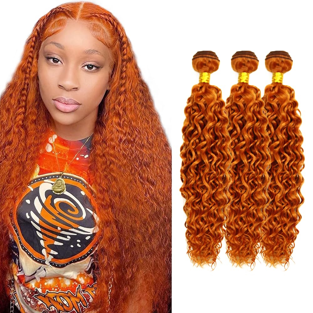 Photo 1 of #350 Ginger Orange Bundles Human Hair Water Wave Human Hair Bundles 16 18 20 Inch Orange Brazilian Hair 3 Bundle Unprocessed Virgin Remy Hair Extensions 50 Gram Per Bundle