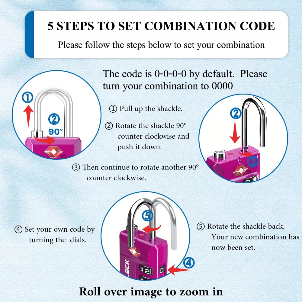 SURE LOCK TSA Approved 4-Digit Resettable Combination Luggage Locks with Open Alert, Easy-Read Dials - for Luggage, School Lockers, Gym, Office, Toolbox & Security Cases (Pink 2 Pack)