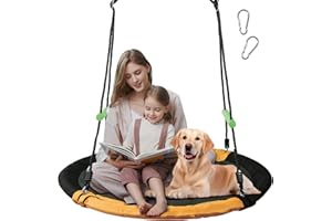 TBMLC 40 inch Diameter Saucer Swing - 1 Inch Diameter&1MM Thick Sturdy Steel Frame with Thick Foam Pipe Cover and Durable Oxford + PP Mat (Black+Orange, 40 inches Diameter)