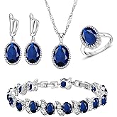 LMXXVJ Jewelry Set for Women CZ Gemstone Earring Ring Necklace Tennis Bracelet Bridal Anniversary Prom Party Christmas Jewelry Gift,Silver Tone