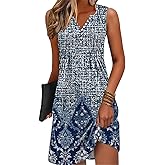 ETCYY Sundresses for Women 2026 Vacation Swim Cover up Beach Dresses Button Down Sleeveless Boho Floral V-Neck Summer Dress