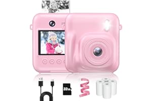 FULEALFLY Kids Camera Instant Print, 48MP Selfie Digital Camera for Kids Christmas Birthday Gifts, 1080P Instant Print Cameras with Print Paper, 32GB Card, Toddle Toy for 4 5 6 7 8 9 Year Old Boys Girls-Pink