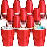 cssopenss 120 pcs 12 oz red plastic cups Christmas plastic Disposable cups red Party Cups for drinking Tastings served Snacks Barbecues Picnics