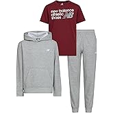 New Balance 3Pc Sweatsuit for Boys & Toddlers - Pullover Hoodie, T-Shirt, Jogger, Kids Soft Cotton Blend Fleece (2T-12)