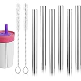 6pcs Metal Straws for Owala 12 OZ, Stainless Steel Reusable Kids Straws Replacement with 2 Cleaning Brushes Compatible with Owala 15 OZ Straw Cup for Tumbler Water Bottle