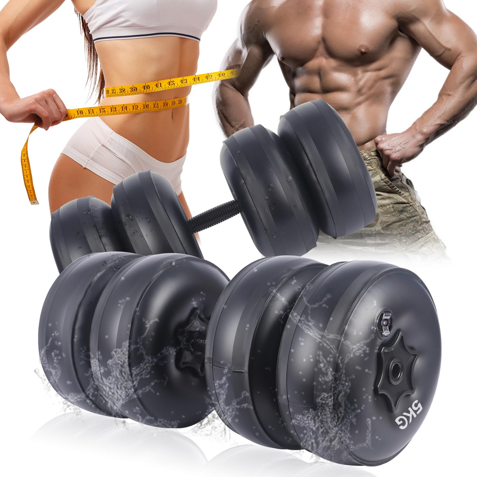 DEIRIS Water Filled Dumbbell Sets, Adjustable Weights 16~20kg, PVC Portable Foldable, For Home And Gym Fitness Exercise Workout Training, Hand Arm Training (Black)