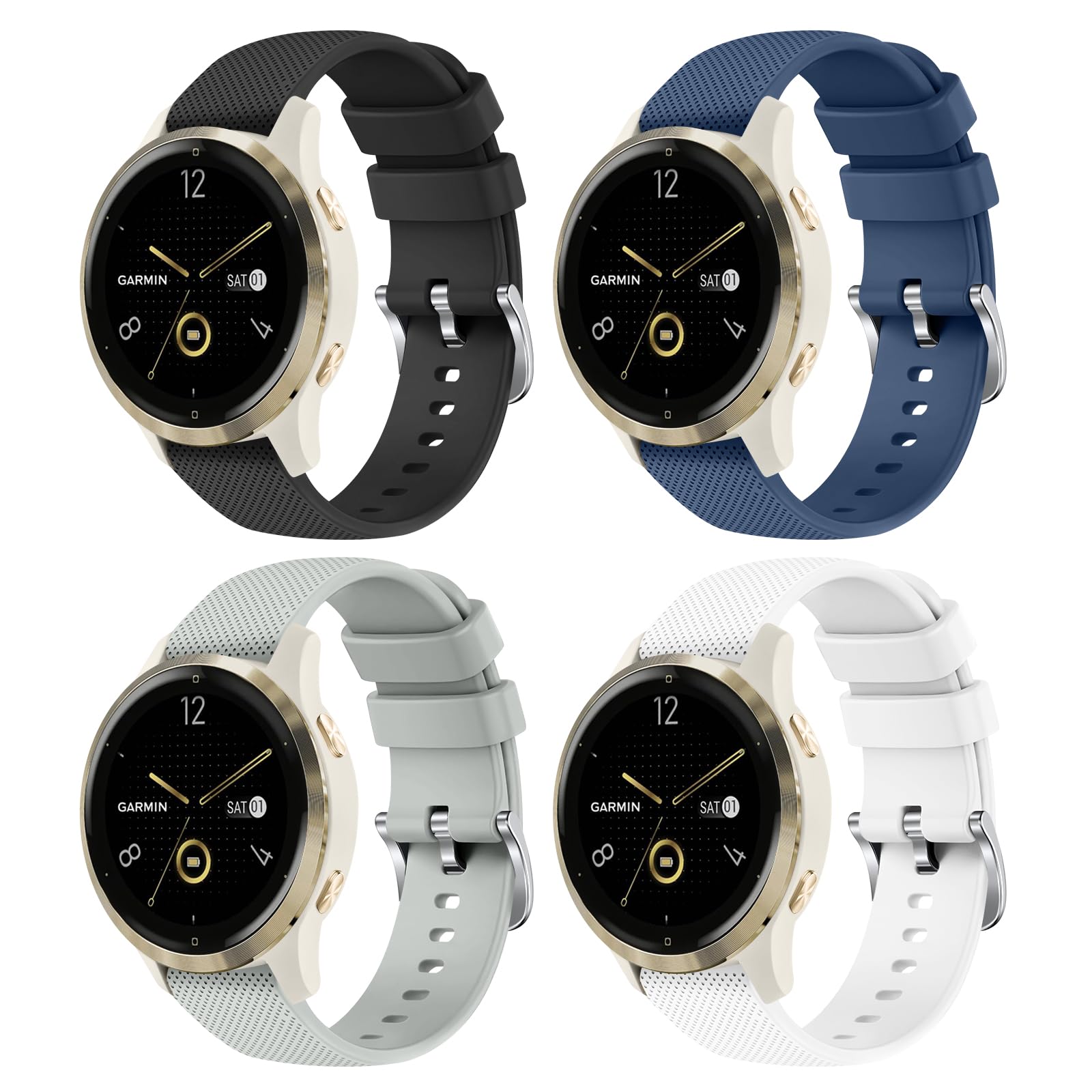 Photo 1 of 4 Pack 18mm Silicone Bands for Garmin Venu 3S / Vivoactive 4S / Venu 2S / Vivomove 3S, Soft Sport Replacement Straps for Garmin Forerunner 255S / 265S Smartwatch