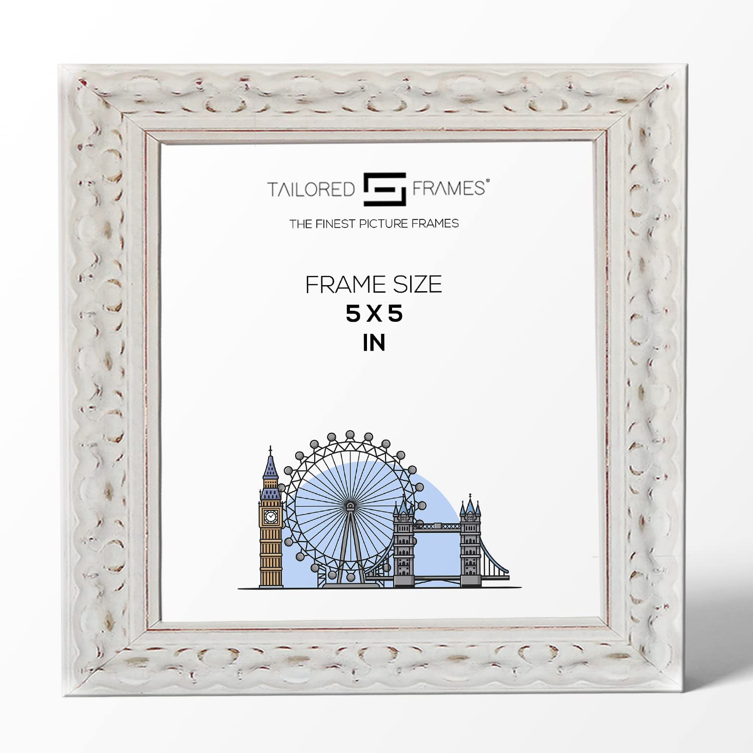 Tailored Frames Vienna White 5" x 5" | Rustic Style Vintage Single Picture Frame | Table Top & Wall Hanging Type | Photo Frame Without Mount — image 1