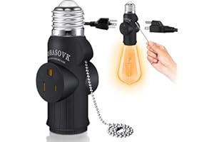 Tobasovk Double Sides Both Support 3 Prong Light Socket to Plug Adapter, Light Bulb Outlet Socket Adapter with Pull Chain Control, Professional Heat-Resistant Materials Light Socket Adapter - Black