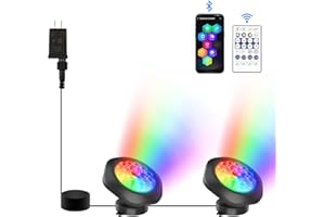 CREPOW RGB Underwater Pond Lights, Super Bright 18 LED Submersible Fountain Lights Color Changing Spotlights, Bluetooth APP Control IP68 Waterproof for Fish Aquarium Tank Garden Yard Pool(Set of 2)