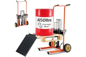 VEVOR Hydraulic Material Lift Winch Stacker, 450 lbs Load Capacity, Pallet Truck Dolly with Fork Lift Table, 39.4 Inches Max 