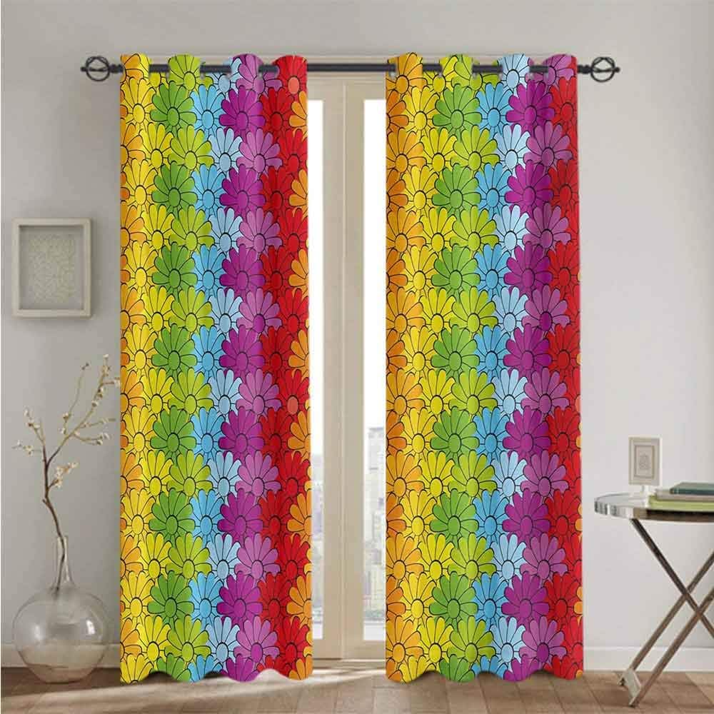 Nooweihome Cortina de ojales florales para dormitorio con rayas