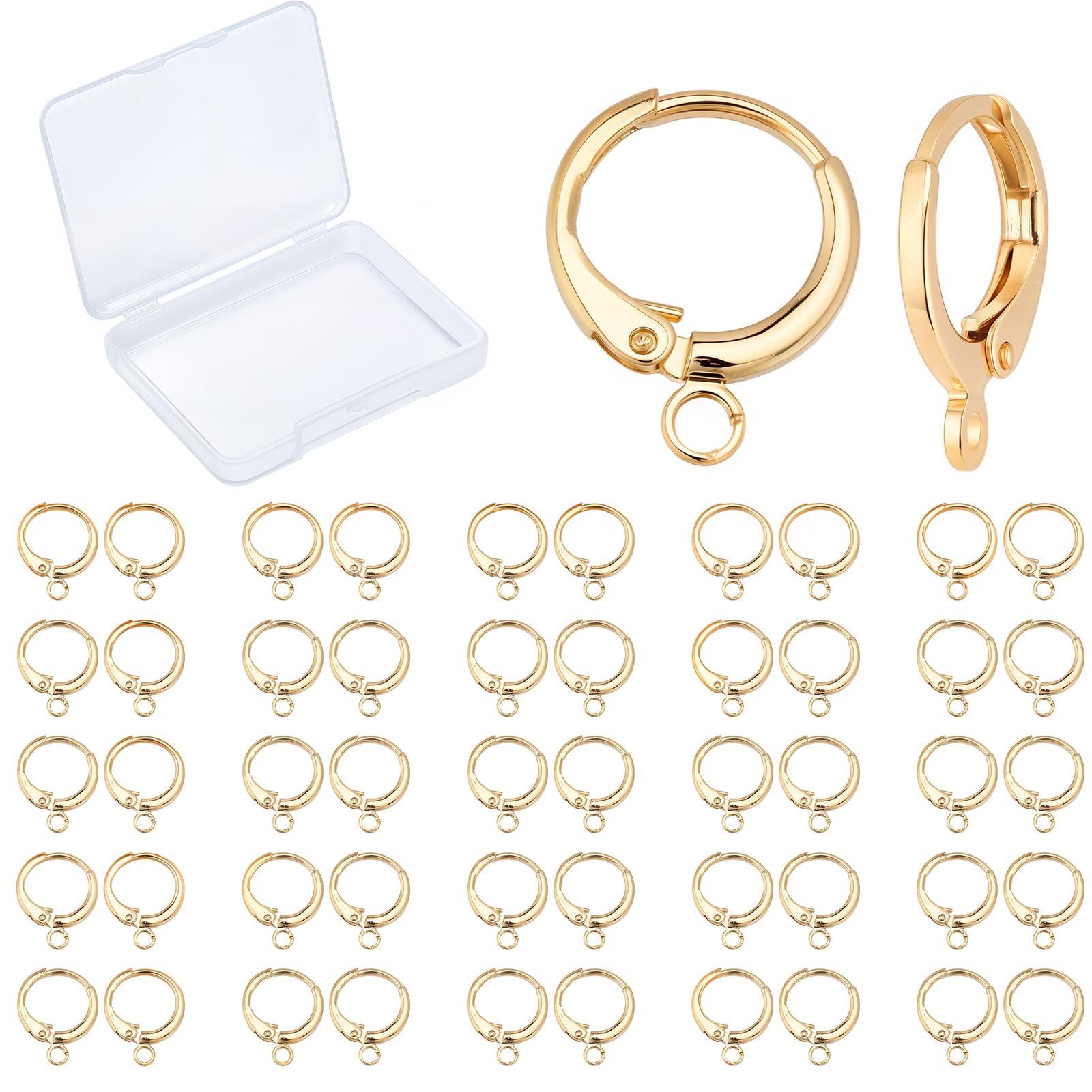 Photo 1 of CREATCABIN 1 Box 50Pcs Round Leverback Hooks 18K Real Gold Plated Lever Back Brass French Ear Wires Hoops with Open Loop Hypoallergenic for Man Women Styling Dangle Earring DIY Crafts Findings