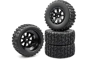 Aimrock 4-Pack 1/10 Pre-Glued 12mm Hex 3.2" Short Course SC Trucks Wheels and Tires Combo for Losi Tenacity Slash Blackout Off-Road Car