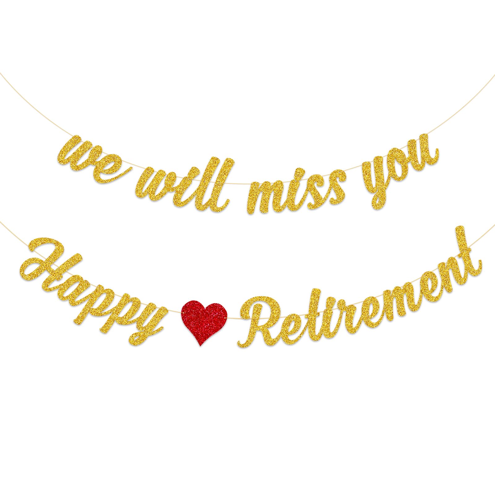 Tinbax Happy Retirement Banner and We Will Miss You Banner for Retirement Party Decorations(Pre-Strung)