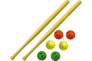 WIFFLE 32" Bat & Green, Orange & Yellow Baseballs Matty's Toy Stop Set Bundle - 8 Pack