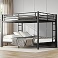 HKOLIE Queen Over Queen Bunk Bed, Metal Bunk Bed Frame Heavy Duty Bunk Beds Loft Bed Frame with Ladder and Guardrail Metal Slats No Box Spring Required for Adults Teens, Queen Size