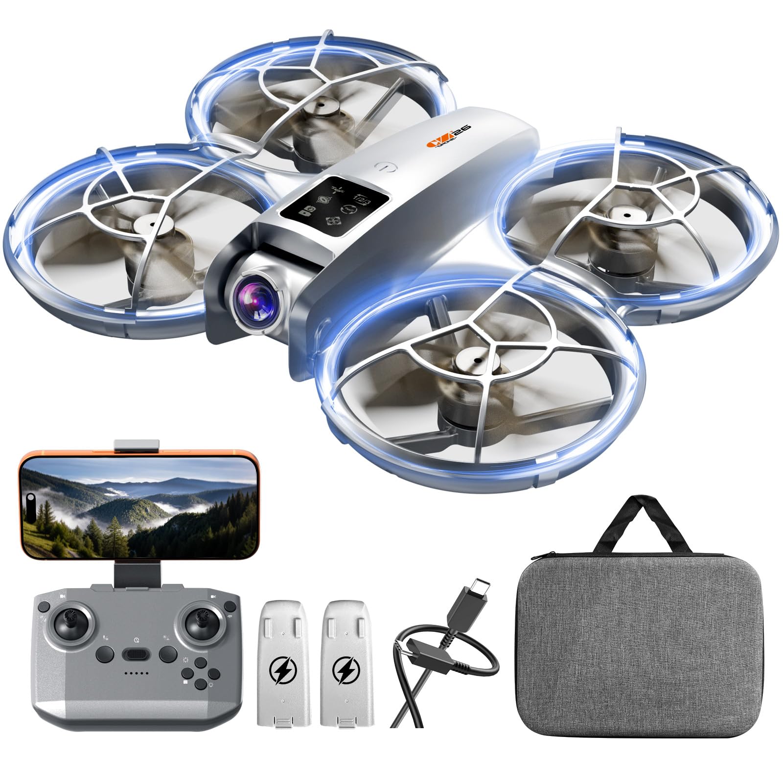 Photo 1 of Drone with Camera - RC Quadcopter for Kids & Adults Beginners, with One Key Takeoff/Landing, Altitude Hold, Headless Mode, 3D Flip & Trajectory Flight, 3-Speed Mode, 2 Rechargeable Batteries & Carrying Case, Gray