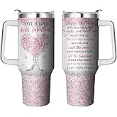 40 Oz Birthday Tumbler for Women with Handle & Straw, Happy Birthday Cups for Adults Keeps Drinks Hot Cold Ice, Stainless Steel Happy Birthdays Mug Gifts Mothers Day, Birthdays Gifts for Women