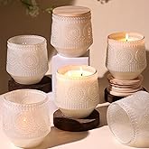 6 Pack Milky White Candle Jars for Making Candles- Large 13.5oz Glass Jars with Wooden Lids and Labels, Empty Candle Jars, Candle Containers Vessels for Candle Making Supplies