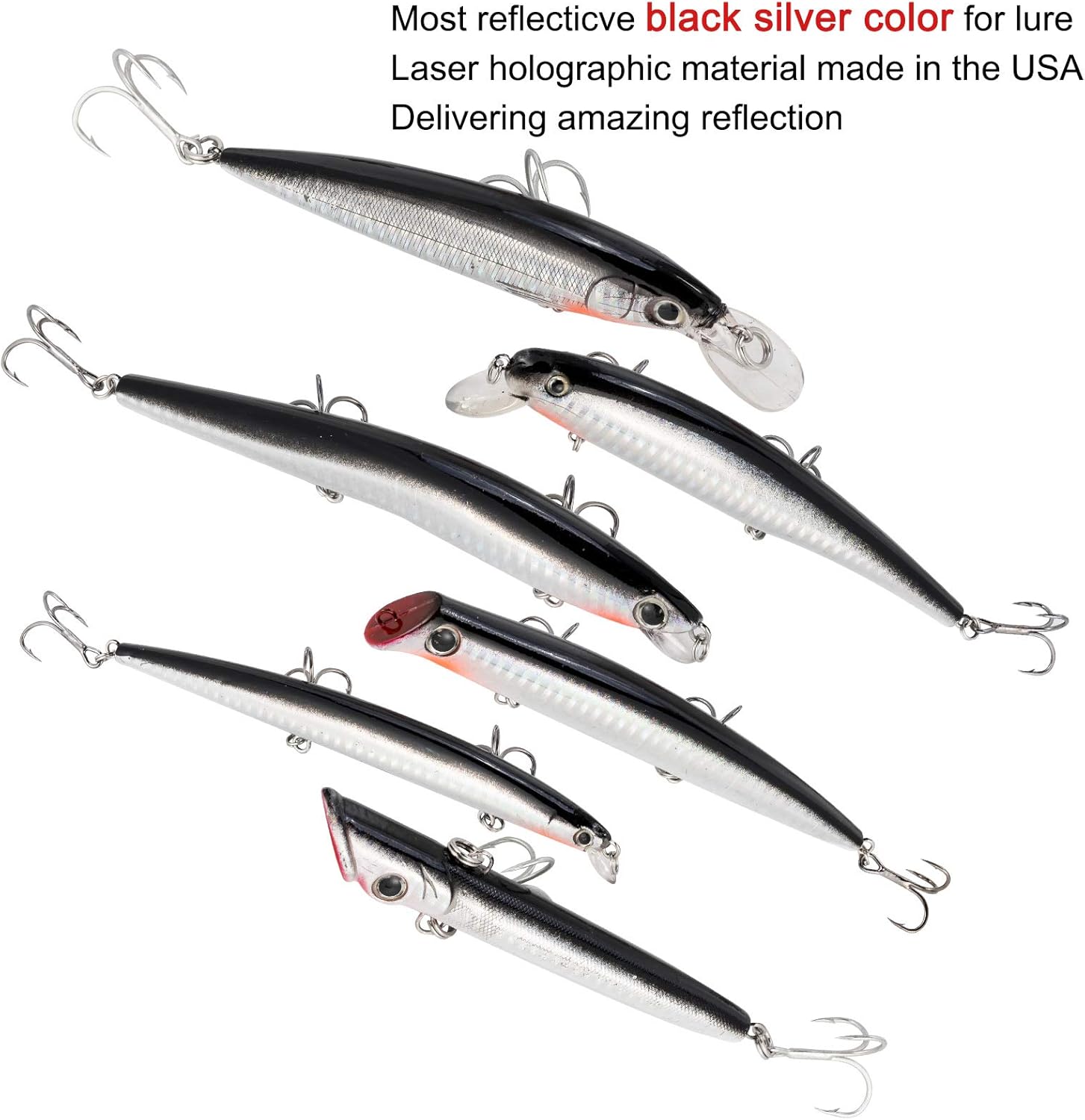 Dr.Fish Assorted 6 Jerkbait Minnow Plugs Popper 5in Hardbaits Kit Saltwater Lure Surf Fishing Striper Bass Redfish Mackerel Musky Black Silver : Sports & Outdoors