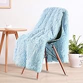 LOCHAS Super Soft Shaggy Faux Fur Throw Blanket, Plush Fuzzy Sherpa Throw Blanket for Couch, Cozy Fluffy Blue Blankets for Bed Chair Sofa, 50'' x 60''