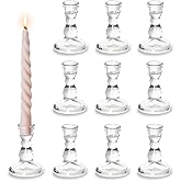 Willceka Glass Taper Candle Holders Small Clear Candlestick Holders Bulk, Thickened Glass Crystal Candle Sticks Set for Dining Table Wedding Party Fireplace Mantle Table Centerpiece Decor, 10Pcs