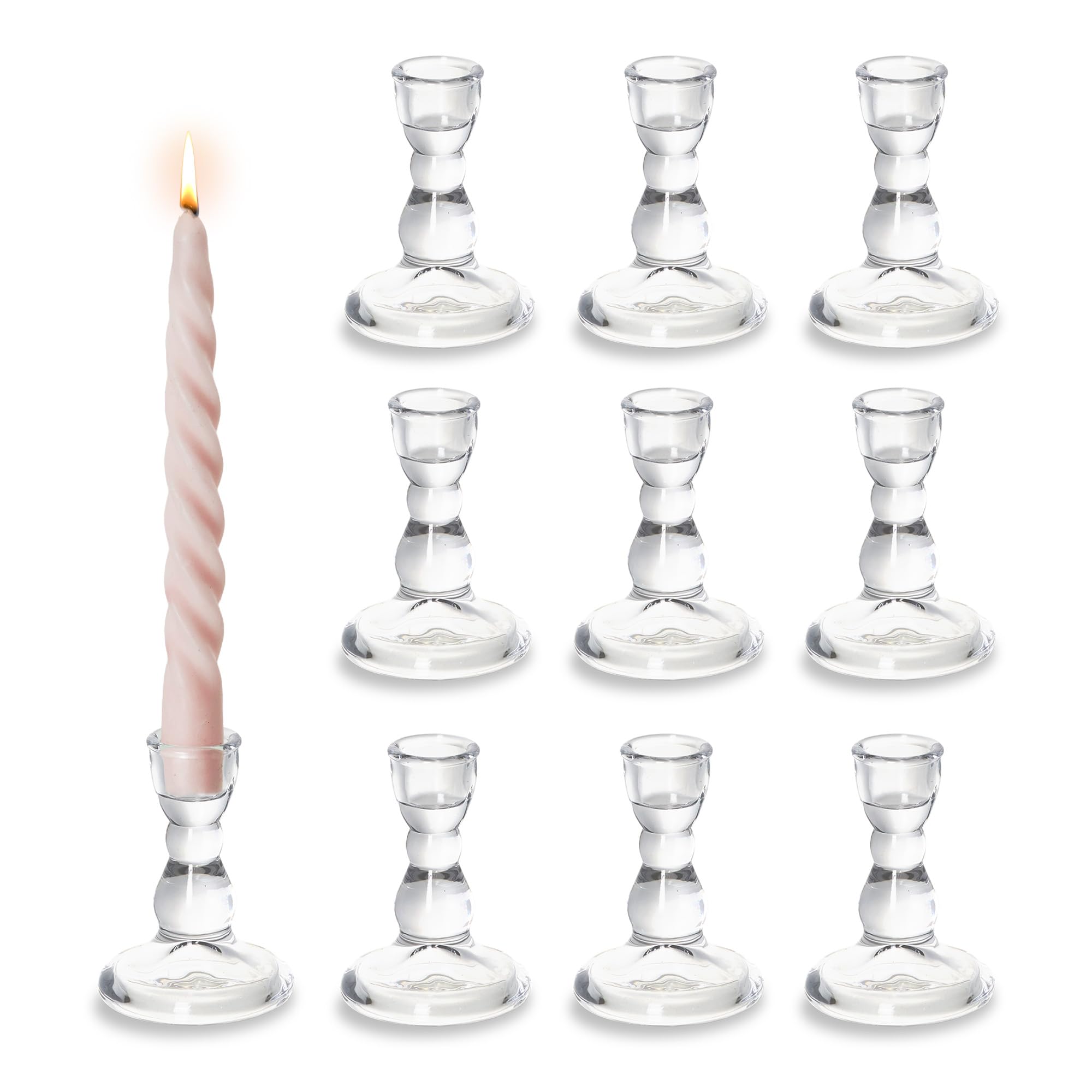 Photo 1 of **Only 9*** Willceka Glass Taper Candle Holders Small Clear Candlestick Holders Bulk, Thickened Glass Crystal Candle Sticks Set for Dining Table Wedding Party Fireplace Mantle Table Centerpiece Decor, 10Pcs