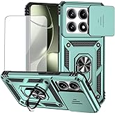 Yodueiv for Xiaomi 14T Case with Tempered Glass Screen Protector and Slide Camera Cover, Magnetic Ring Car Mount Holder Kickstand Protective Cover for Xiaomi 14T 5G Green
