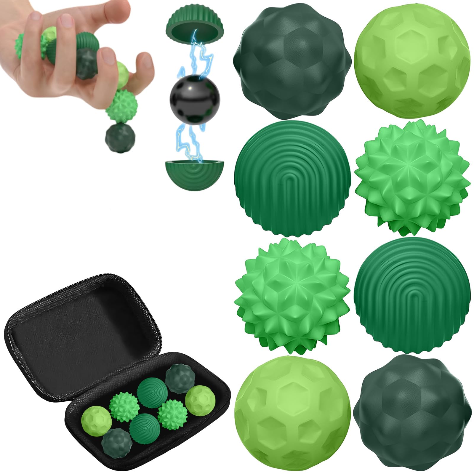 8 Pcs Magnetic Balls Fidget Toys with Silicone Shell, Stress Relief Sensory Roller Toy for Adults & Teens, Office Desk Fun Textures Gadgets, Fingers Hands Tactile Balls for ADHD,Autism,Anxiety (Green)