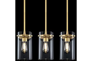 DORAIMI LIGHTING 3 Pack Modern Kitchen Island Rod Pendant Light 5.5" Clear Glass Shade Pendant Lamp,Brushed Bronze Finish Farmhouse Hanging Light Fixture Kitchen Island Dining Room Bedside