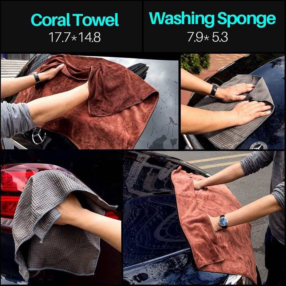 Mofeez 9pcs Car Cleaning Tools Kit with Blow Box Car Tire Brush Wash Mitt Sponge Wax Applicator Microfiber Cloths Window Water Blade Brush: Home & Kitchen