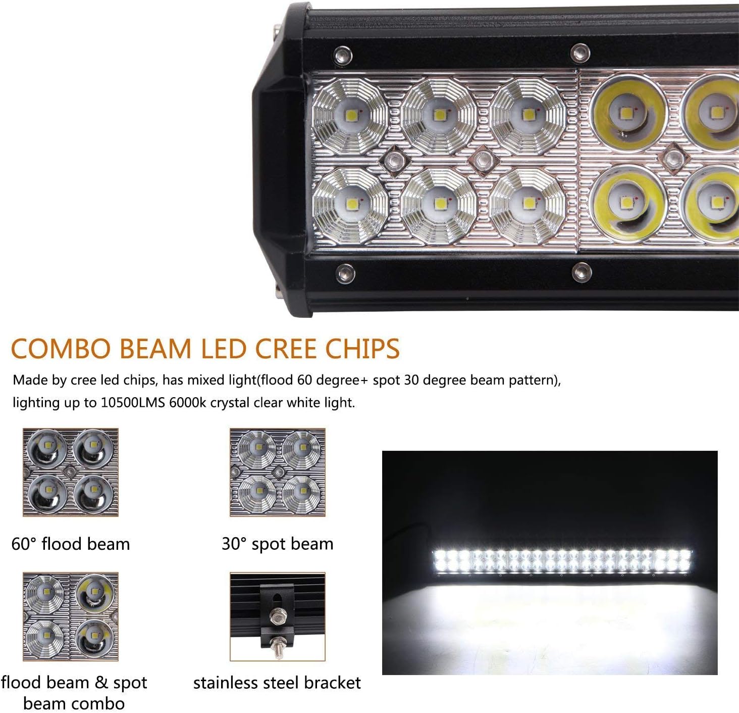 Willpower 20 Inch 126W Off Road LED Light Bar Spot Flood Combo Beam Double Row Led Work Light Driving Fog Lamp with Mounting Bracket for ATV, Truck, 4WD, Boat - Image 5
