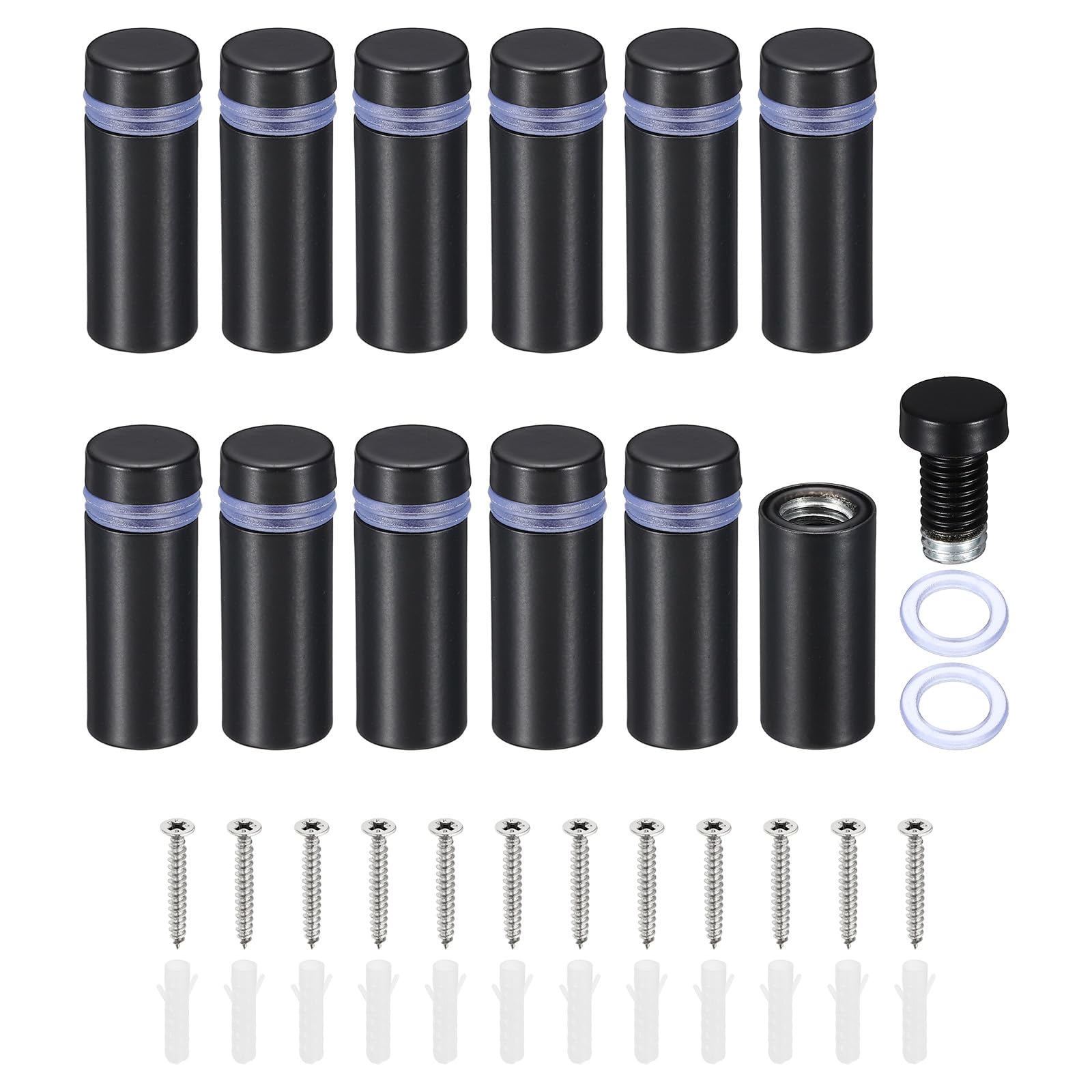 PATIKIL 1/2 x 1.2 Inch Sign Standoff Screws, 12 Set Stainless Steel Wall Standoff Mounting Hardware Advertising Glass Nail for Hanging Acrylic Picture Frame Acrylic Panel, Black