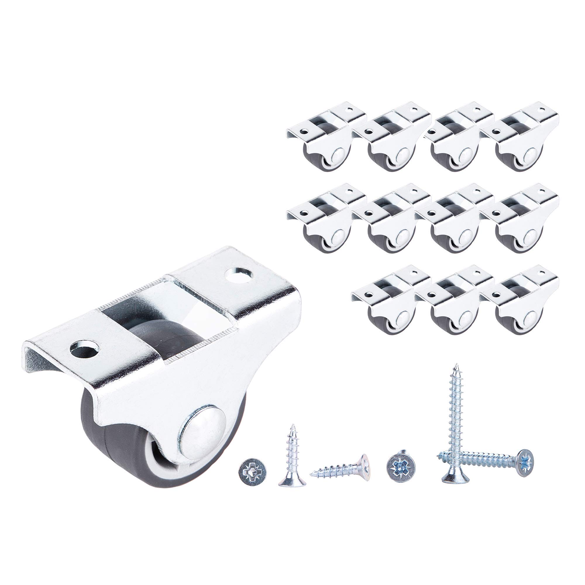 (Pack of 12) 25 mm Small Wheel Castors Rubber Wheels Fixed Casters Heavy Duty Castors Non-Swivel Wheel Furniture Wheels Casters with Mounting Plates Screws Included (12)