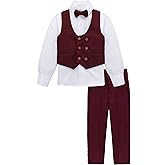 Lilax Toddler & Little Boys Suit Set, Formal Suit Vest, White Dress Shirt, Dress Pants and Bowtie 4 Piece Suit Set