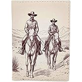 Kaxepren Vintage Western Passport Holder for Travel Cowboys Riding Horses In Desert PU Leather Passport Cover Wallet Cute Passport Card Holder for Women and Men