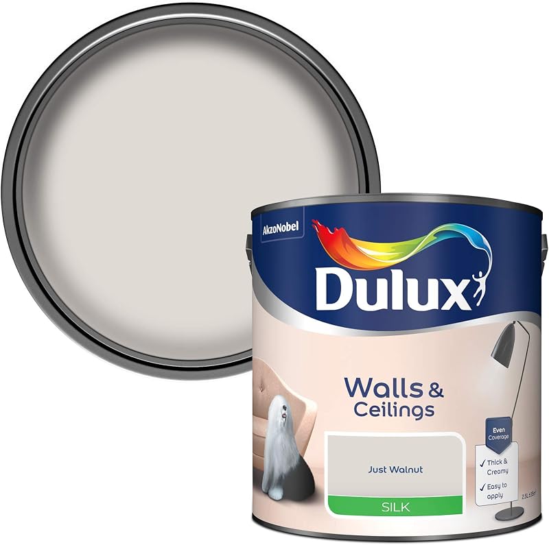 Dulux Silk Emulsion Paint Walls Ceilings Just Walnut 2.5L