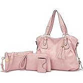 Soperwillton Fashion Handbag for Women Shoulder Bag Top Handle Satchel Hobo Tote Bag Purse Set 4pcs