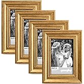 Yaetm 4x6 Gold Picture Frame Set of 4, 1.4” Wide Molding & Rustic Gold Photo Frames with HD Tempered Glass, Display on Tabletop & Wall Mounting