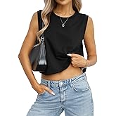 EasyGala Womens Cotton Loose Fit Crop Tank Tops Basic Crewneck Sleeveless Tee Casual Workout Summer Going Out Outfits
