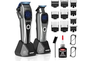 SUPRENT Professional Hair Clippers for Men - Barber Clippers & Zero-gapped Trimmer Combo with Charging Stand, Up to 10000 RPM Max Motor Speed, Blue Titanium-Coated Blades (Gray)